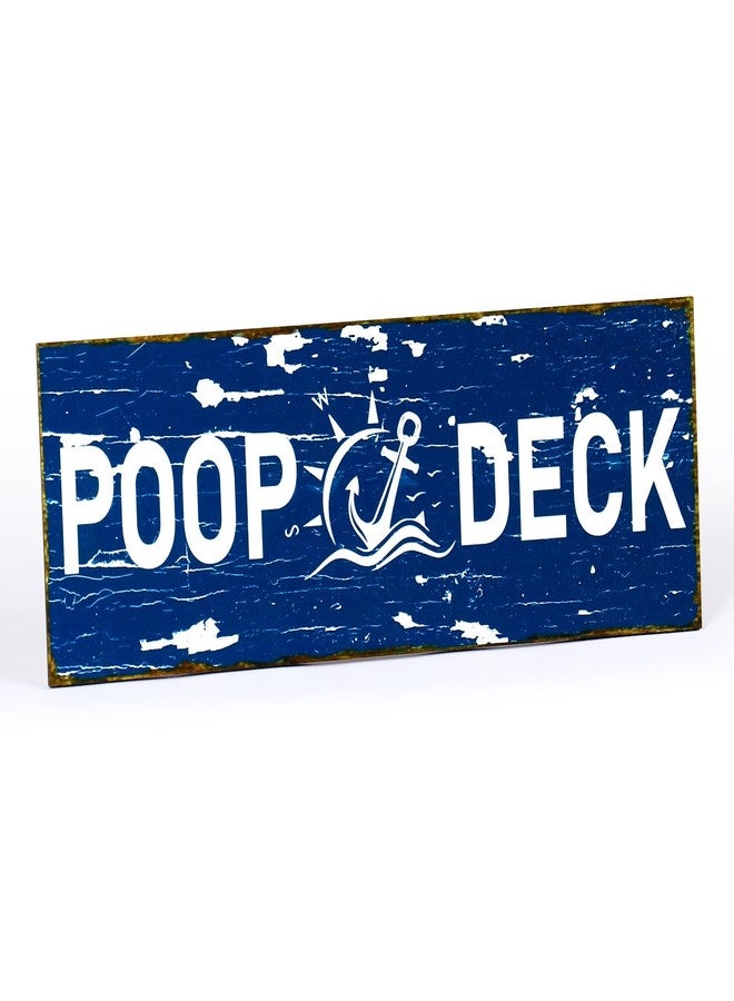 Bnesi Nautical Decor Poop Deck Sign Wall Art Rustic Wood Bathroom Wall Decor Coastal Beach Themed Room Decor Funny Gifts (style 1) - Image 1